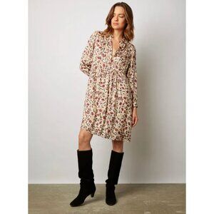 Gerard Darel Paris Jarry Floral Satin Dress Long Sleeve A-Line Mini Multicolor 6